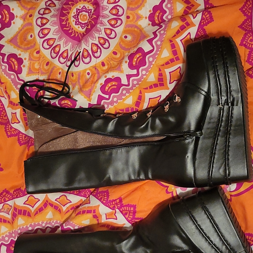 Black Platform Zip Up Boots